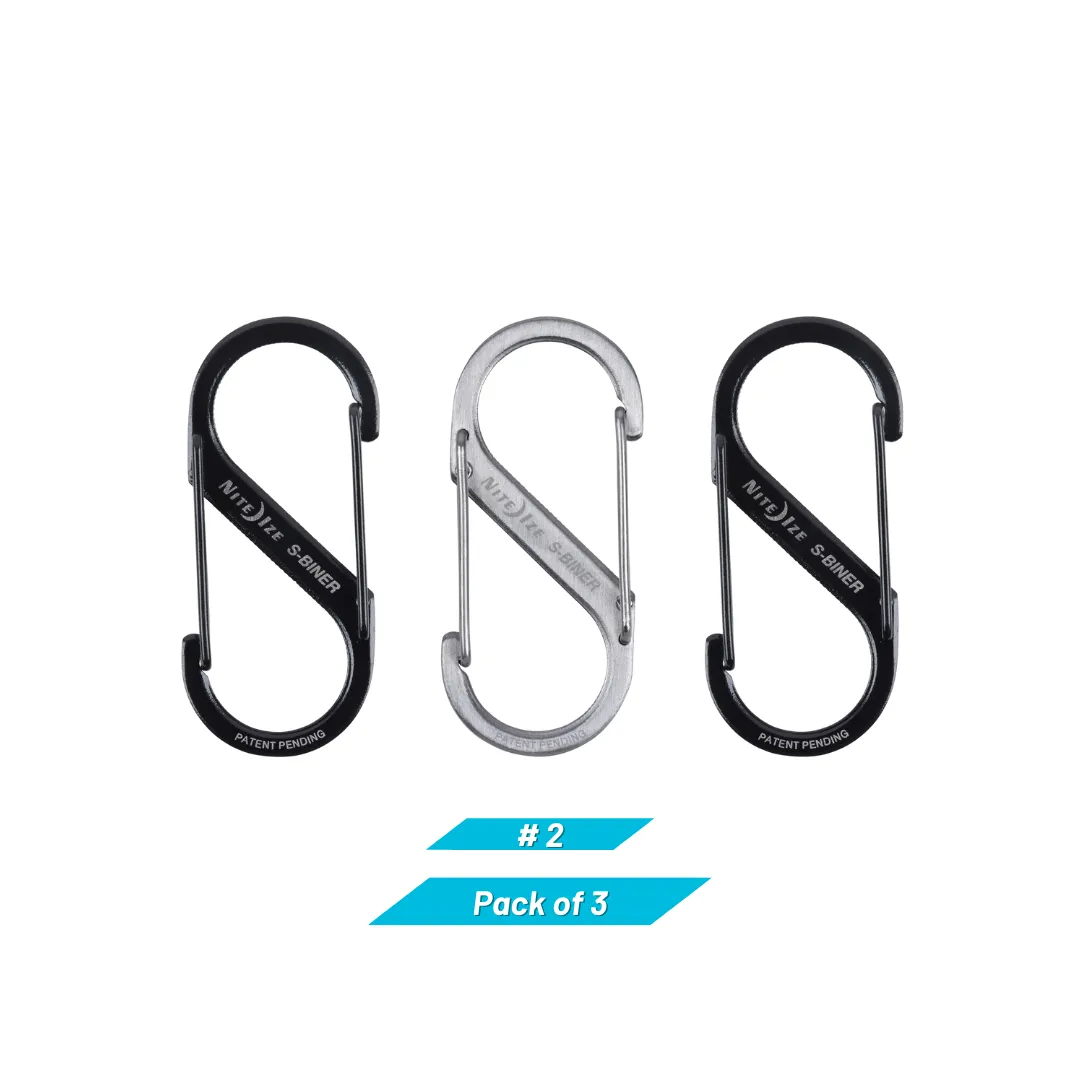 Nite Ize S-Biner Stainless Steel Dual Carabiner - Pack of 3 - Black/Stainless/Black