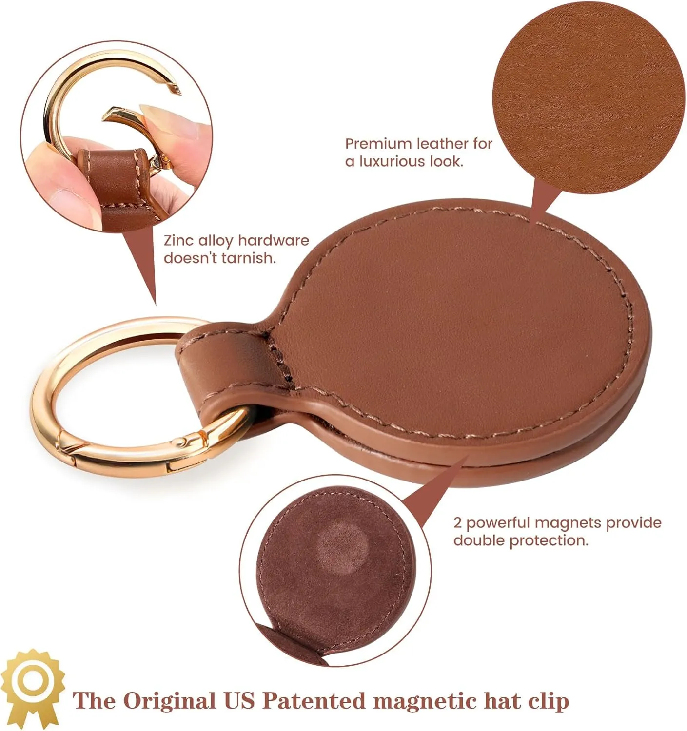 Niveaya Magnetic Hat Clip for Travel on Bag - Magnet Storage Hook, Vacation Traveling Essentials Accessory Brown