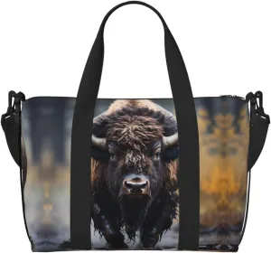 North American Bison Travel Duffel Bag Tote Carry On Luggage Bag Water Resistant Weekender Overnight Bags For Foldable