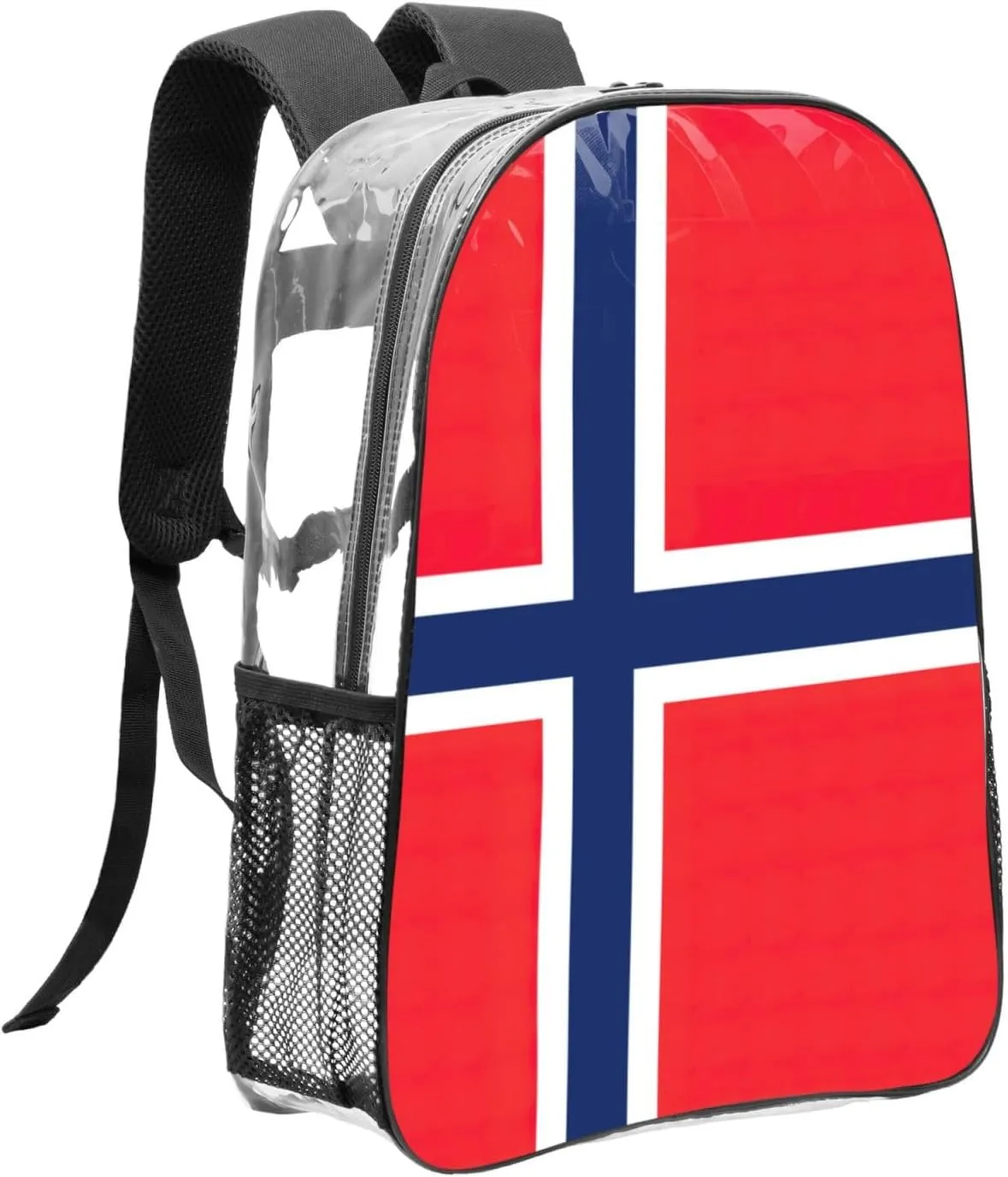 Norwegian Flag Clear Backpack,High Capacity Clear Bag For Travel,Work,Festival, Concerts Women Men Unisex