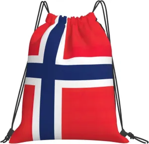 Norwegian flag Print Drawstring Backpacks Drawstring Gym Bags for Sports,Swimming,Beach,Gym,Travel