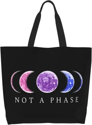 Not A Phase Bisexual Pride LGBT Canvas Tote Bags for Women, Ladies Shoulder Handbags Large Purse Lightweight Foldable Reusable Shopping Bag with Pockets for Work, Travel, 15.7x19.7in