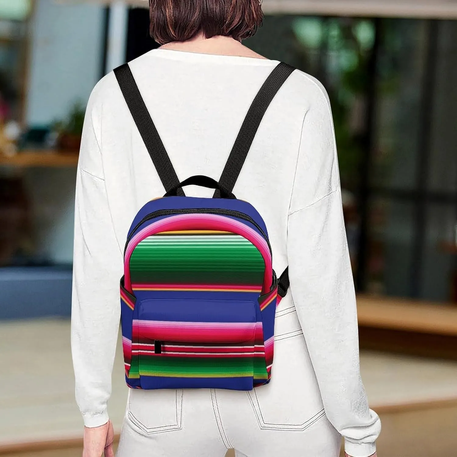 Novel And Colorful Blanket Stripes Casual Women's Backpack, Lightweight, Waterproof, Versatile Daily Bag