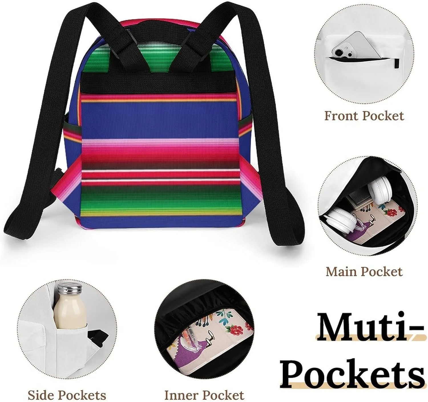 Novel And Colorful Blanket Stripes Casual Women's Backpack, Lightweight, Waterproof, Versatile Daily Bag