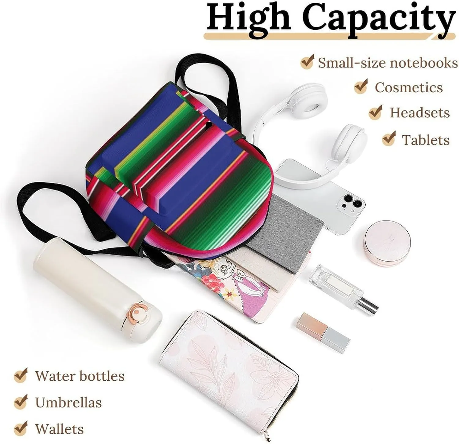 Novel And Colorful Blanket Stripes Casual Women's Backpack, Lightweight, Waterproof, Versatile Daily Bag