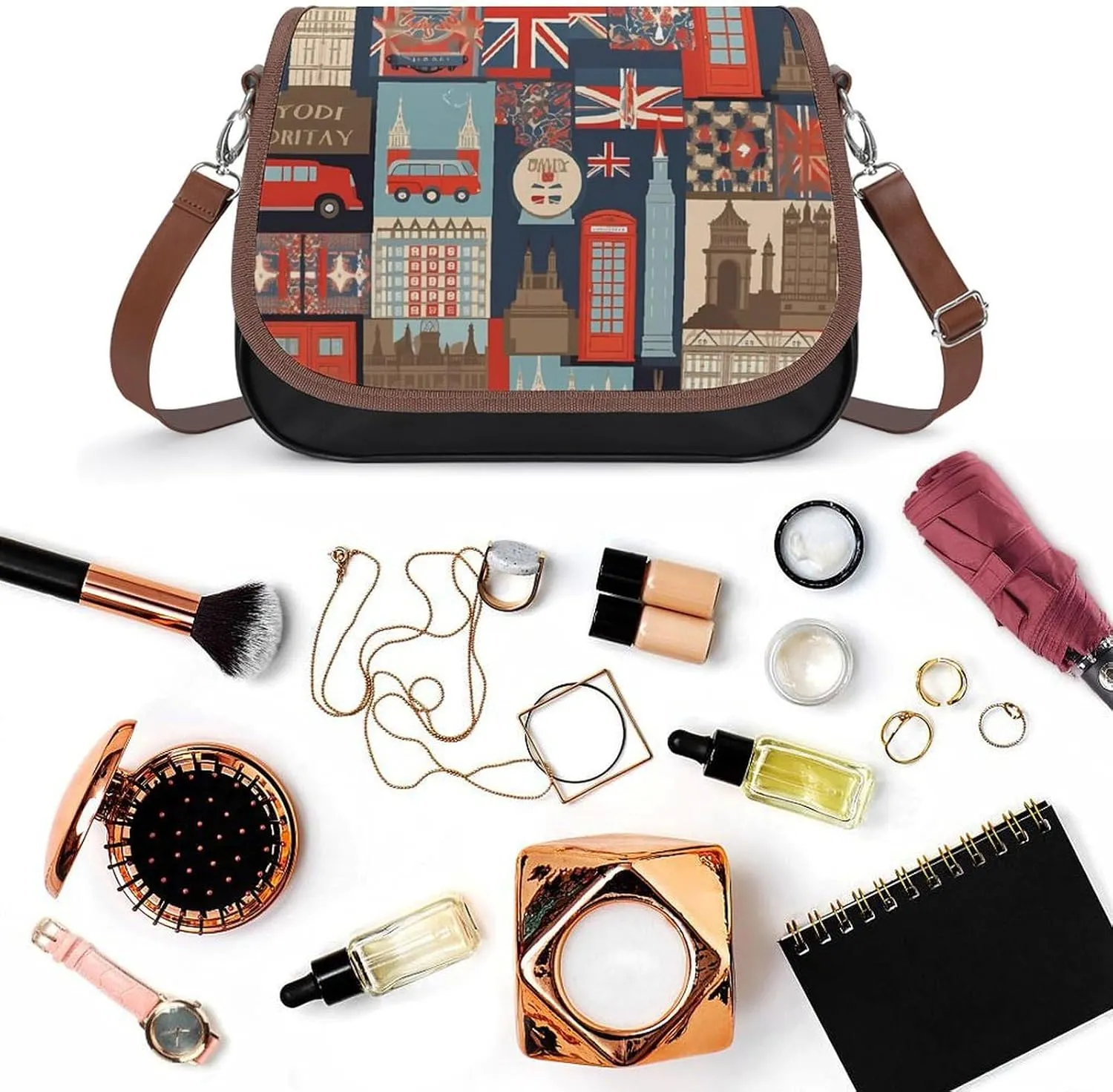 Novelty Boho Abstract Flowers Crossbody Bags for Women Travel Shoulder Bag Small Leather Cross Body Handbags