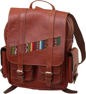 NOVICA Artisan Handcrafted Leather Backpack Brown with Wool Accent Handbags Backpacks Peru Cultural ' Inca Explorer'
