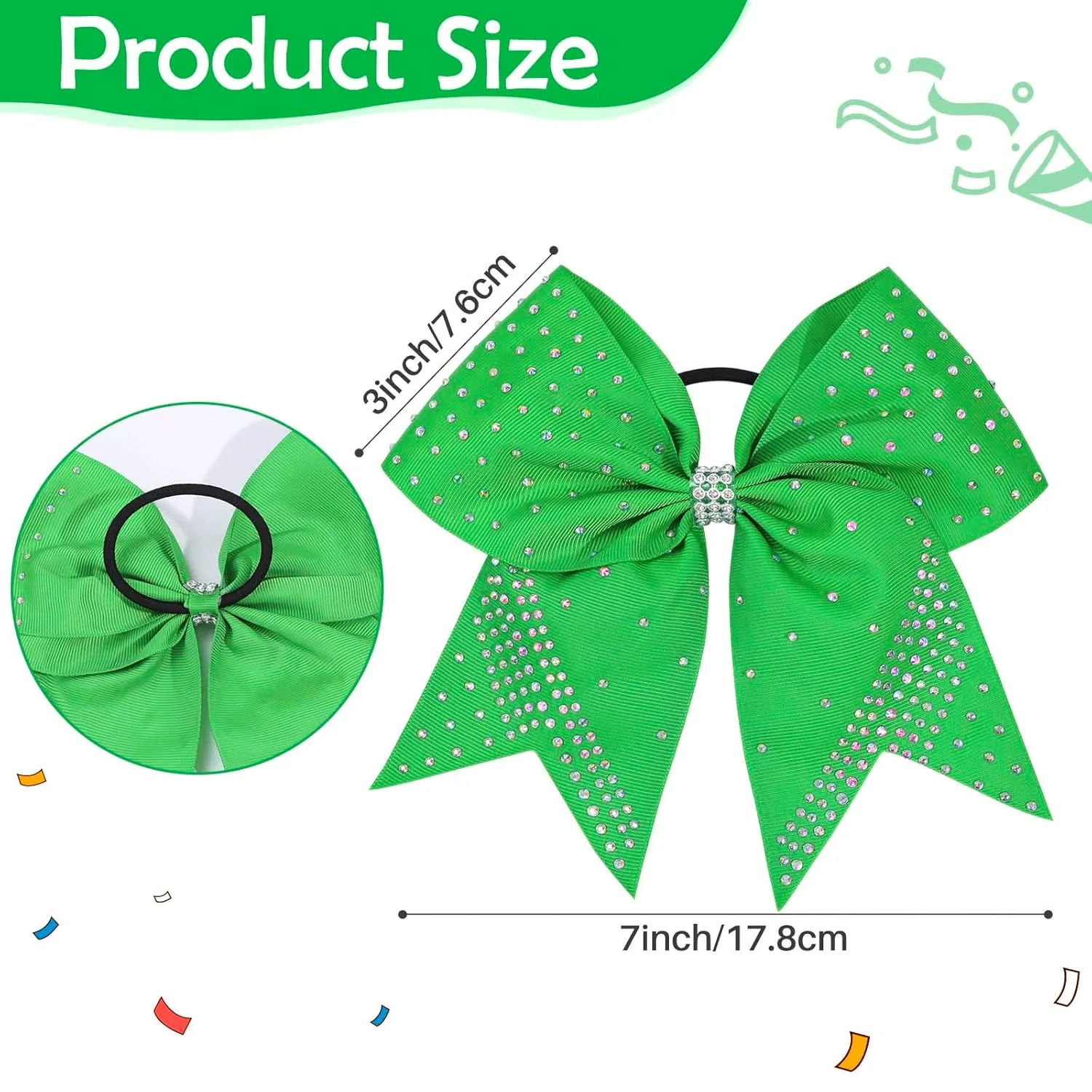 Oaoleer 12PCS Glitter Cheer Hair Bows for Cheerleading, 7inch Large Jumbo Cheer Bow with Ponytail Holder for Teen Girls Softball Cheerleader (Green)