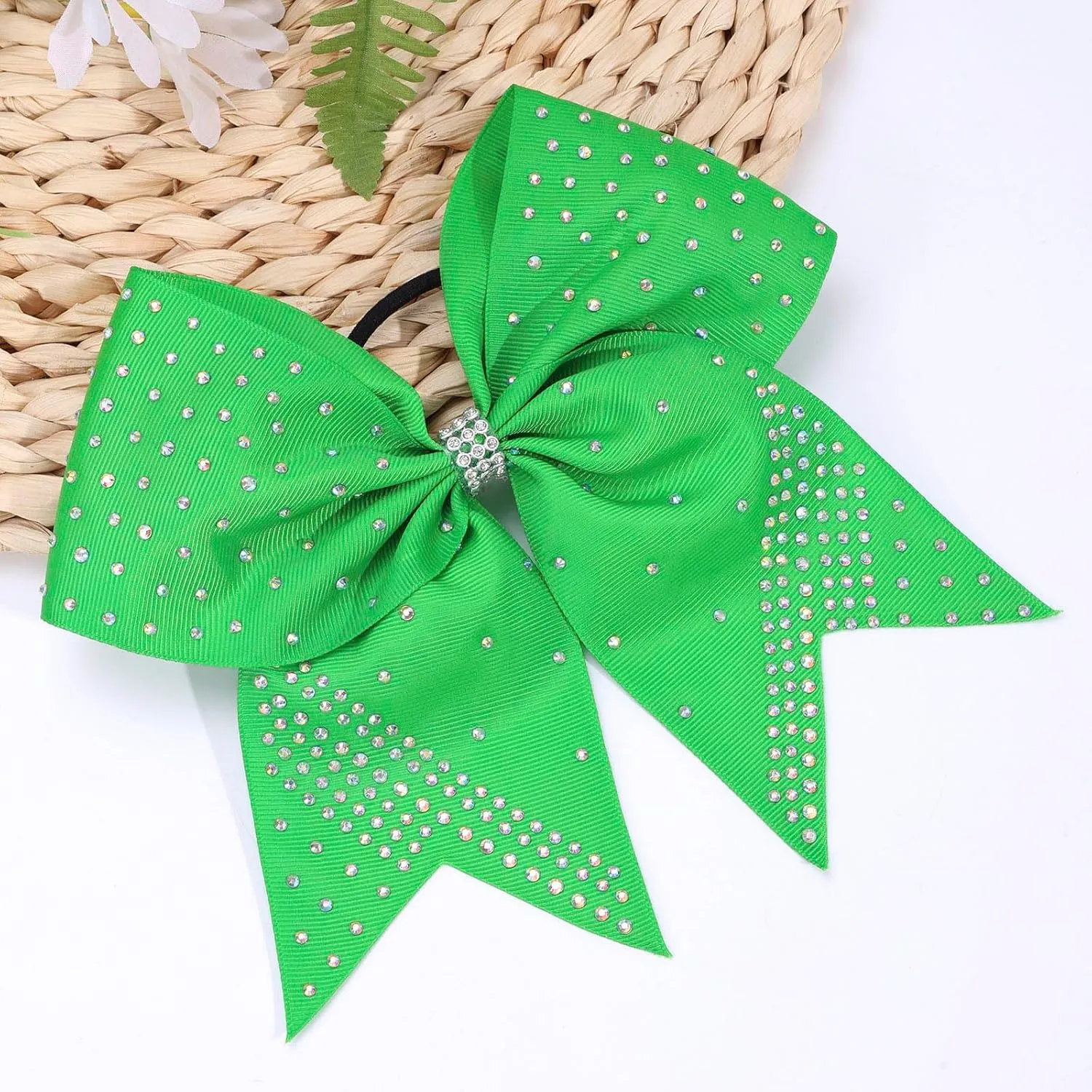 Oaoleer 12PCS Glitter Cheer Hair Bows for Cheerleading, 7inch Large Jumbo Cheer Bow with Ponytail Holder for Teen Girls Softball Cheerleader (Green)