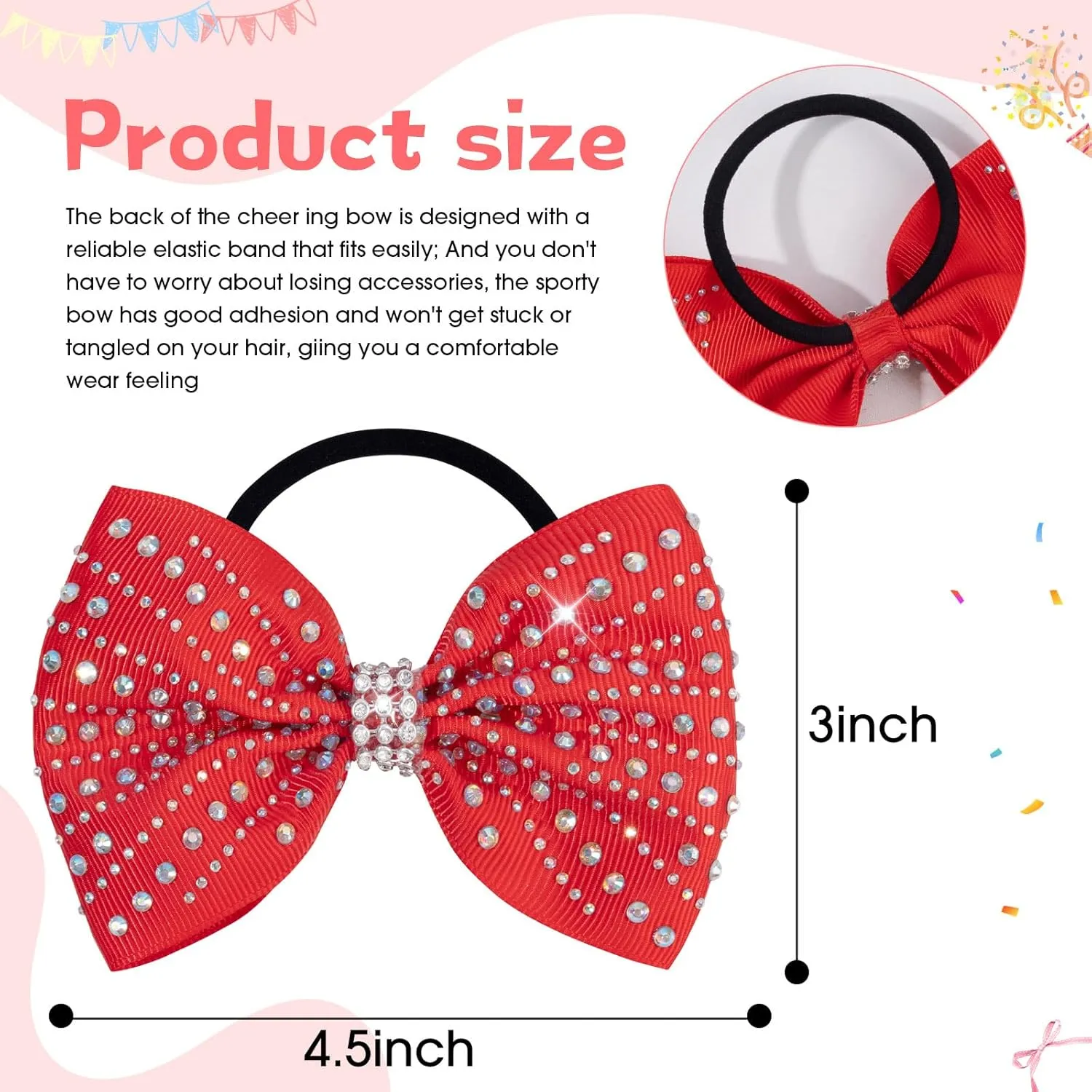 OAOLEER 12PCS Glitter Cheer Hair Bows for Cheerleading, Cheer Bow Ties with Ponytail Holder Hair Ties for Teen Girls Cheerleader (Red)