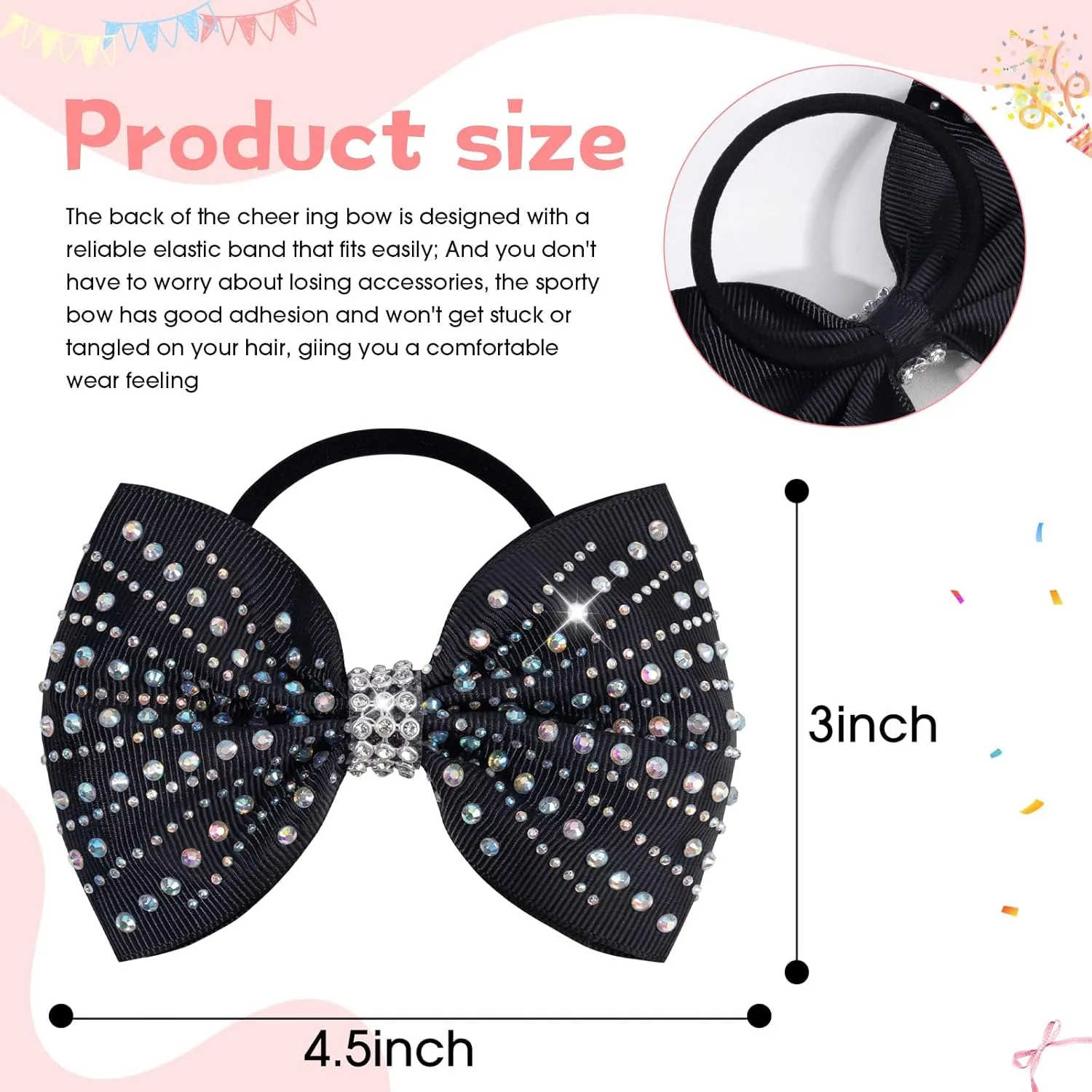 OAOLEER 12PCS Glitter Cheer Hair Bows for Cheerleading, Cheer Bow with Ponytail Holder for Teen Girls Cheerleader (Black)