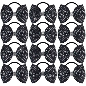 OAOLEER 12PCS Glitter Cheer Hair Bows for Cheerleading, Cheer Bow with Ponytail Holder for Teen Girls Cheerleader (Black)