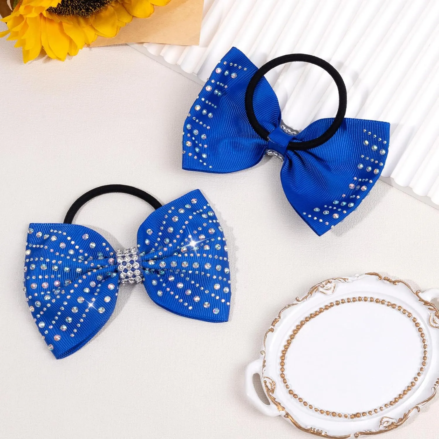 OAOLEER 12PCS Glitter Cheer Hair Bows for Cheerleading, Cheer Bow with Ponytail Holder for Teen Girls Cheerleader (Blue)