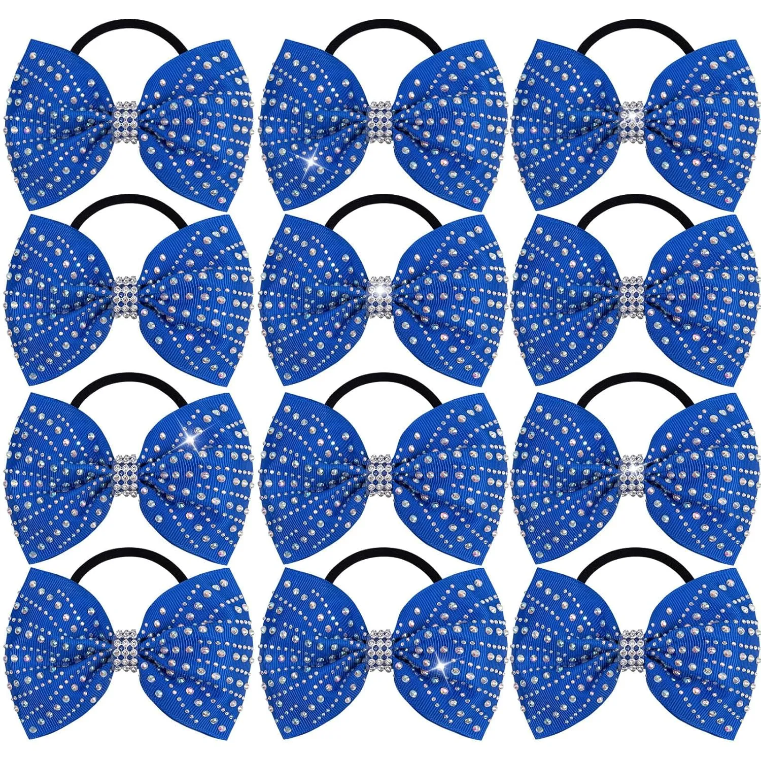 OAOLEER 12PCS Glitter Cheer Hair Bows for Cheerleading, Cheer Bow with Ponytail Holder for Teen Girls Cheerleader (Blue)