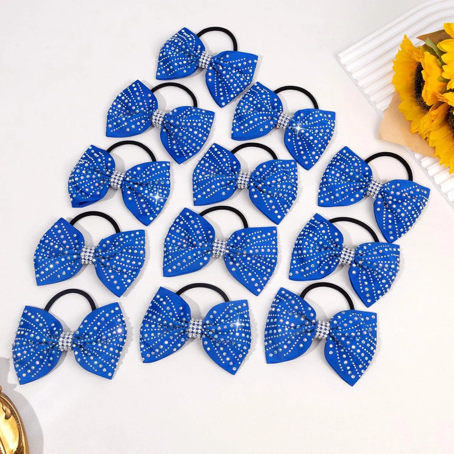 OAOLEER 12PCS Glitter Cheer Hair Bows for Cheerleading, Cheer Bow with Ponytail Holder for Teen Girls Cheerleader (Blue)