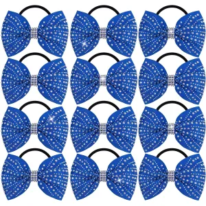 OAOLEER 12PCS Glitter Cheer Hair Bows for Cheerleading, Cheer Bow with Ponytail Holder for Teen Girls Cheerleader (Blue)