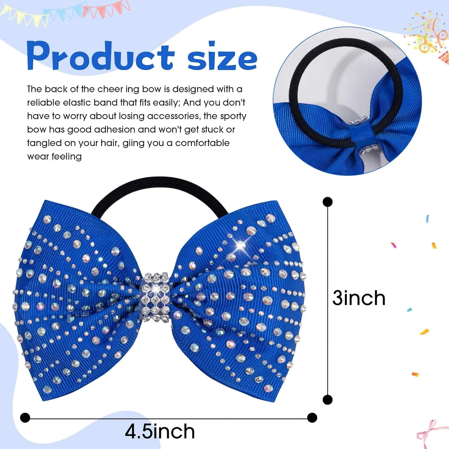 OAOLEER 12PCS Glitter Cheer Hair Bows for Cheerleading, Cheer Bow with Ponytail Holder for Teen Girls Cheerleader (Blue)