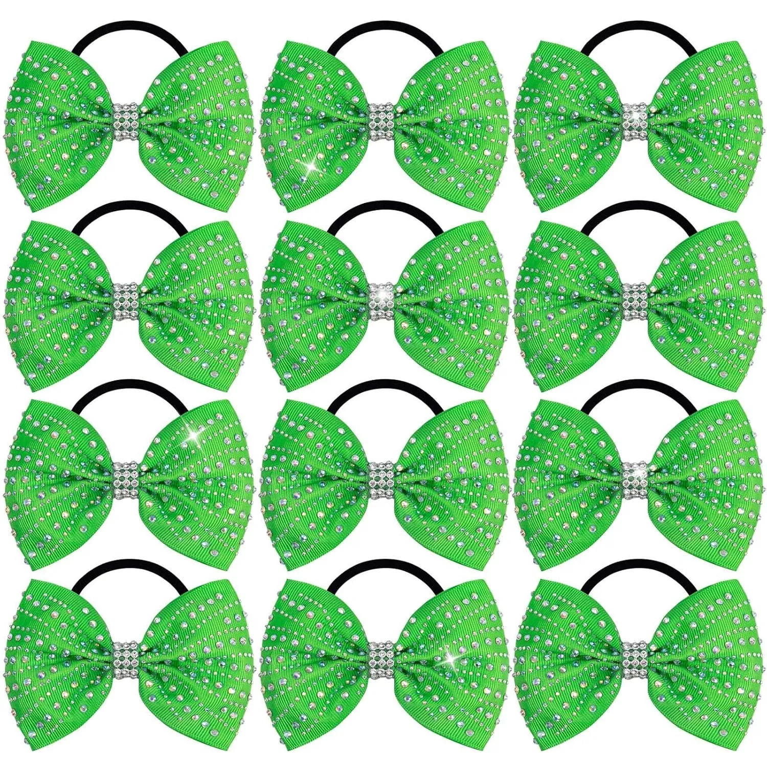 OAOLEER 12PCS Glitter Cheer Hair Bows for Cheerleading, Cheer Bow with Ponytail Holder for Teen Girls Cheerleader (Green)