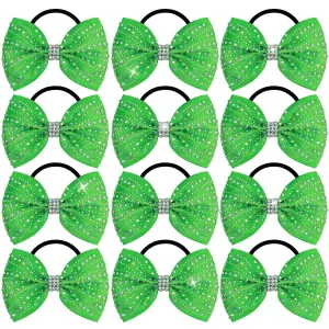 OAOLEER 12PCS Glitter Cheer Hair Bows for Cheerleading, Cheer Bow with Ponytail Holder for Teen Girls Cheerleader (Green)