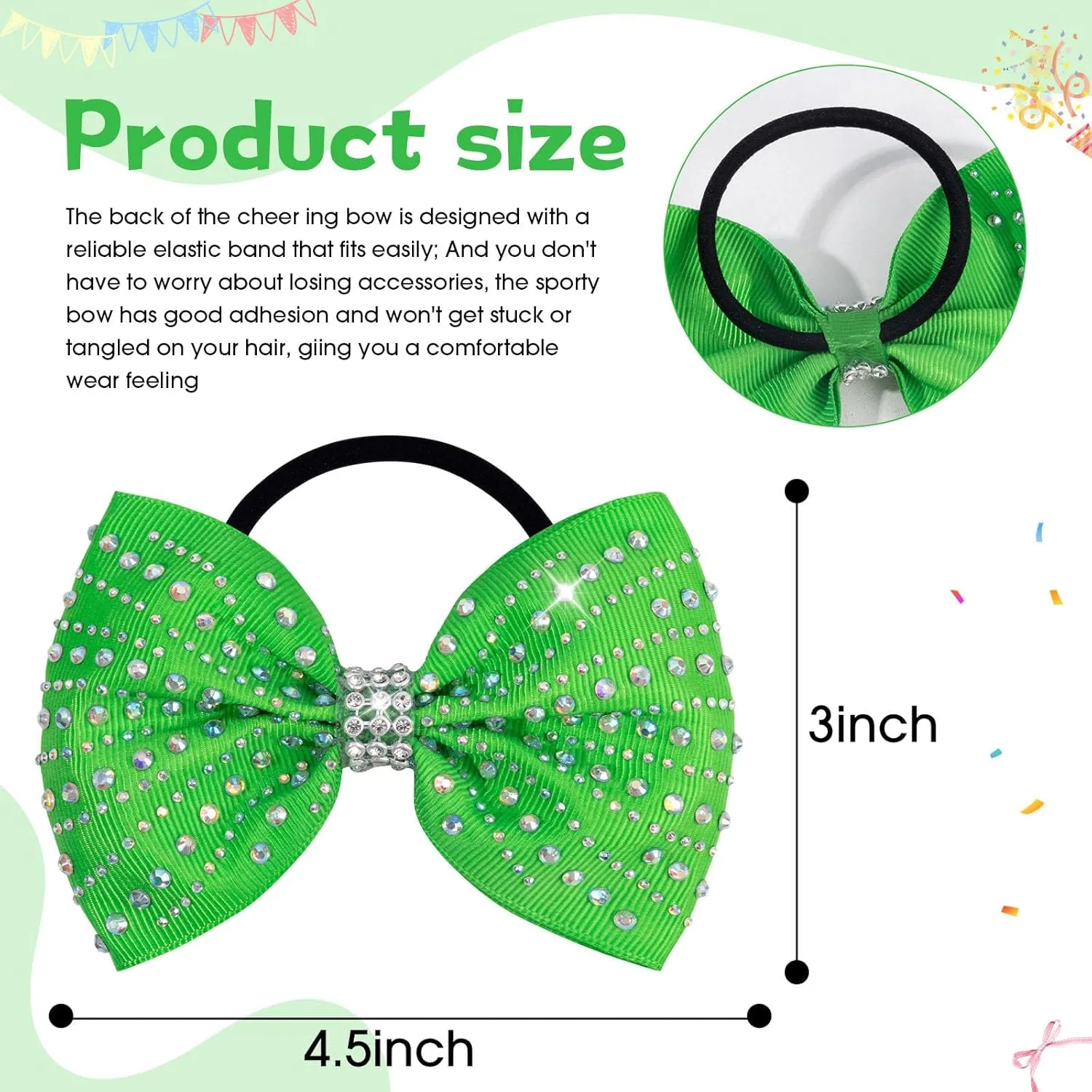 OAOLEER 12PCS Glitter Cheer Hair Bows for Cheerleading, Cheer Bow with Ponytail Holder for Teen Girls Cheerleader (Green)