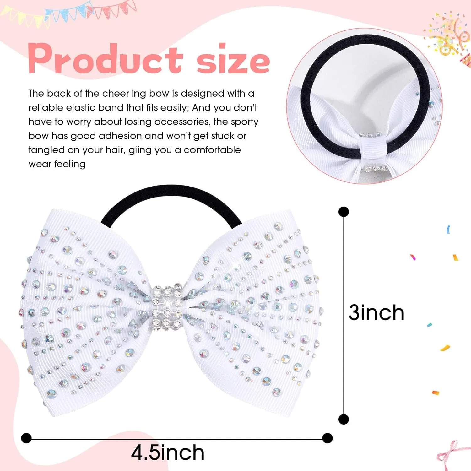 OAOLEER 12PCS Glitter Cheer Hair Bows for Cheerleading, Cheer Bow with Ponytail Holder for Teen Girls Cheerleader (White)