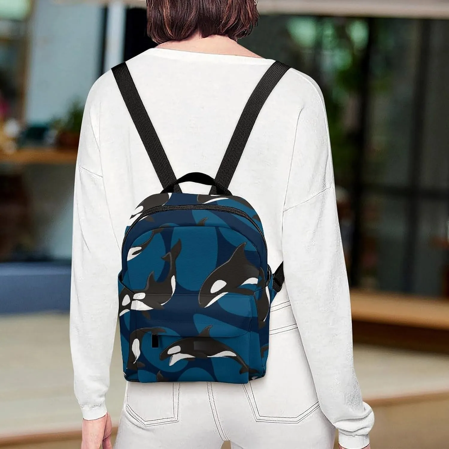 Ocean Orca Killer Whale Casual Women's Backpack, Lightweight, Waterproof, Versatile Daily Bag