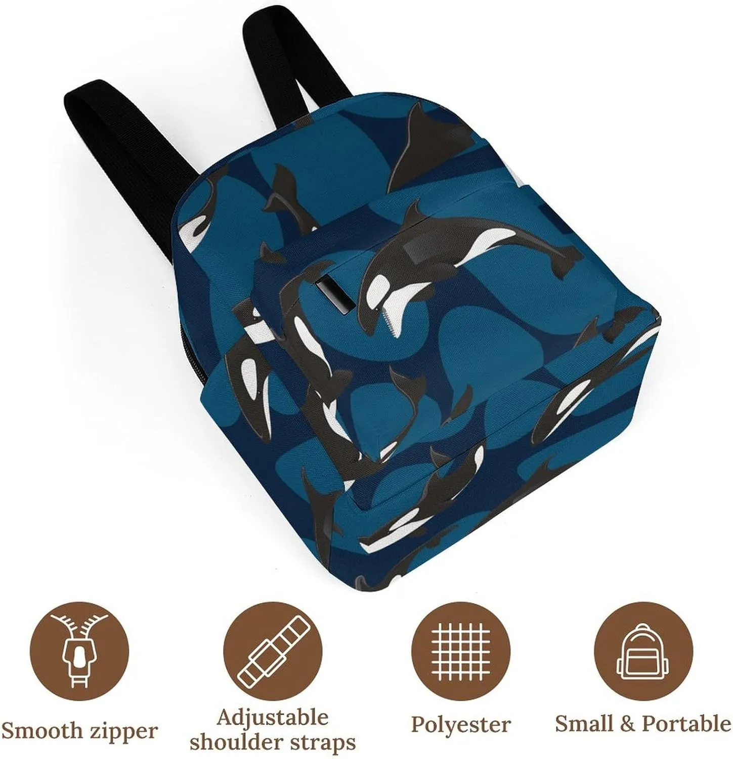 Ocean Orca Killer Whale Casual Women's Backpack, Lightweight, Waterproof, Versatile Daily Bag