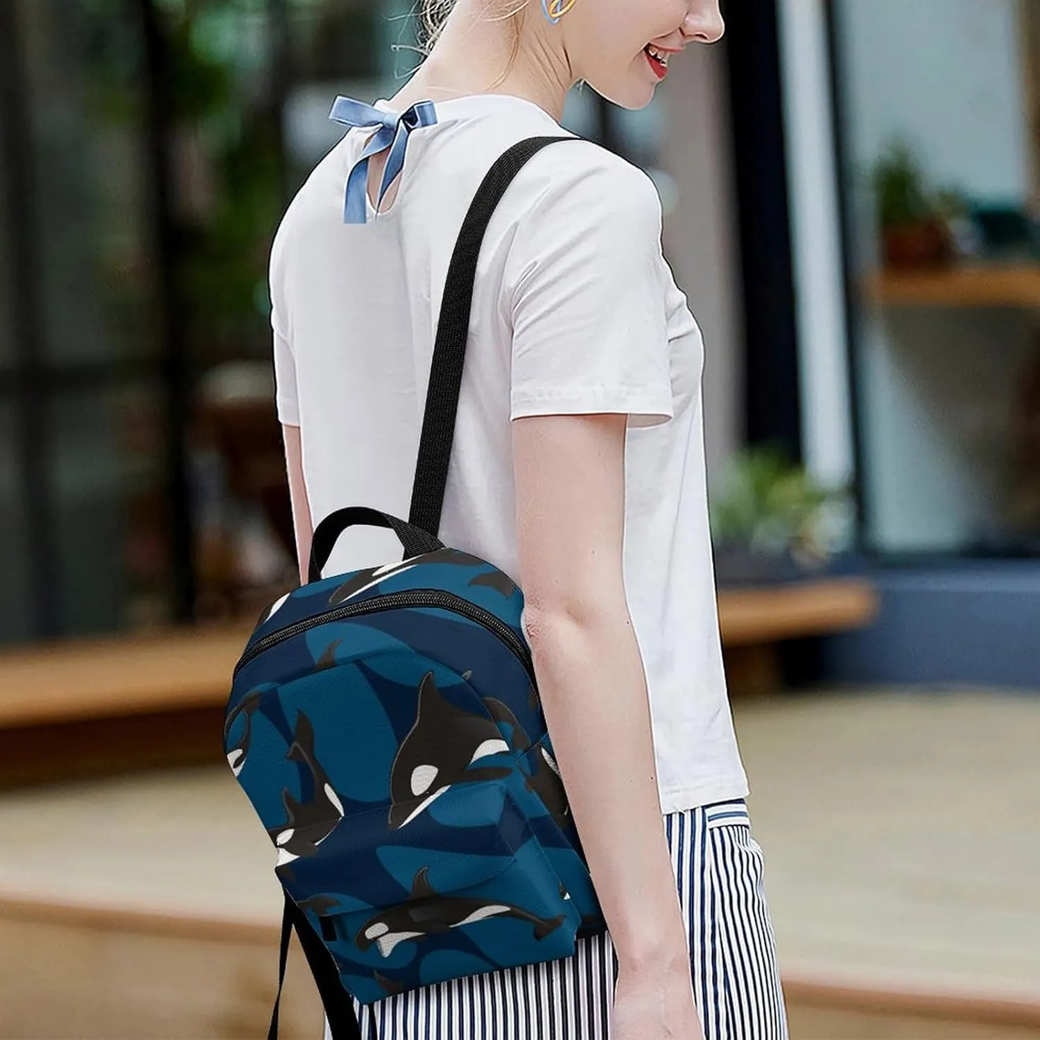 Ocean Orca Killer Whale Casual Women's Backpack, Lightweight, Waterproof, Versatile Daily Bag