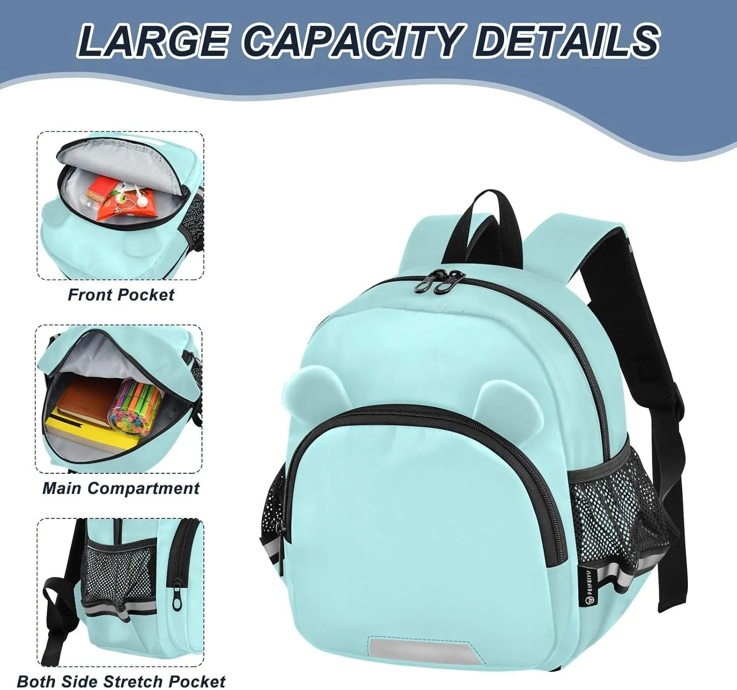 ODAWA Children's Leash Backpacks Pale Turquoise Kid Backpacks, Toddler Schoolbags for Boys and Girls