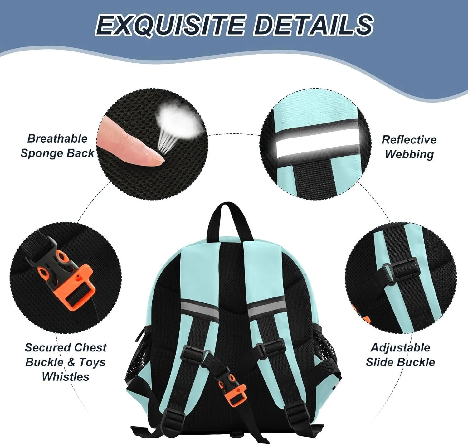 ODAWA Children's Leash Backpacks Pale Turquoise Kid Backpacks, Toddler Schoolbags for Boys and Girls