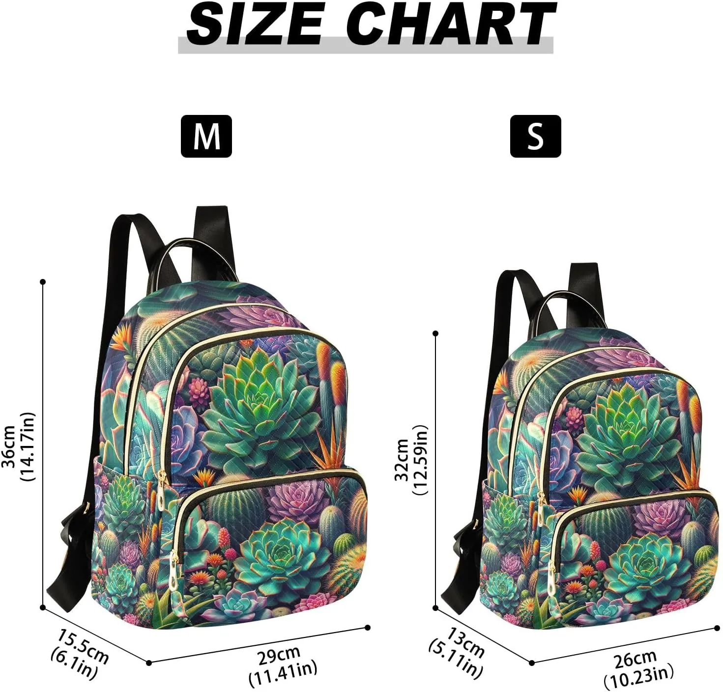 ODAWA Colorful Succulents Quilted Backpack for Women Polyester Backpack Backpack with Suitcase Strap