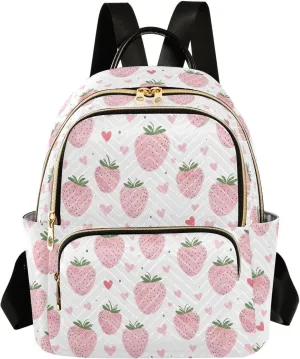 ODAWA Women Backpacks for Traveling, Pink Strawberries Ladies Shoulder Bags Travel Lightweight Backpack