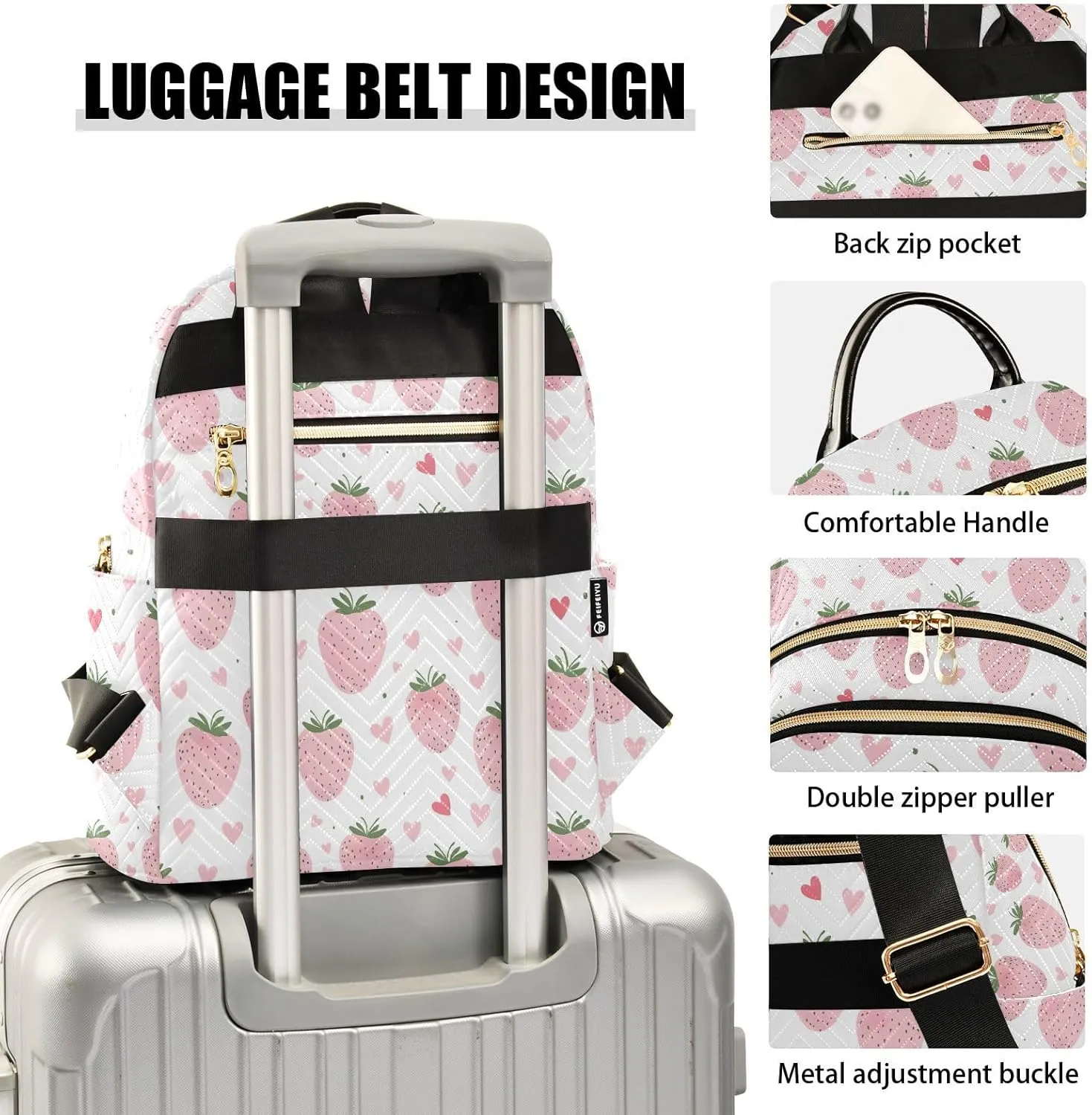 ODAWA Women Backpacks for Traveling, Pink Strawberries Ladies Shoulder Bags Travel Lightweight Backpack