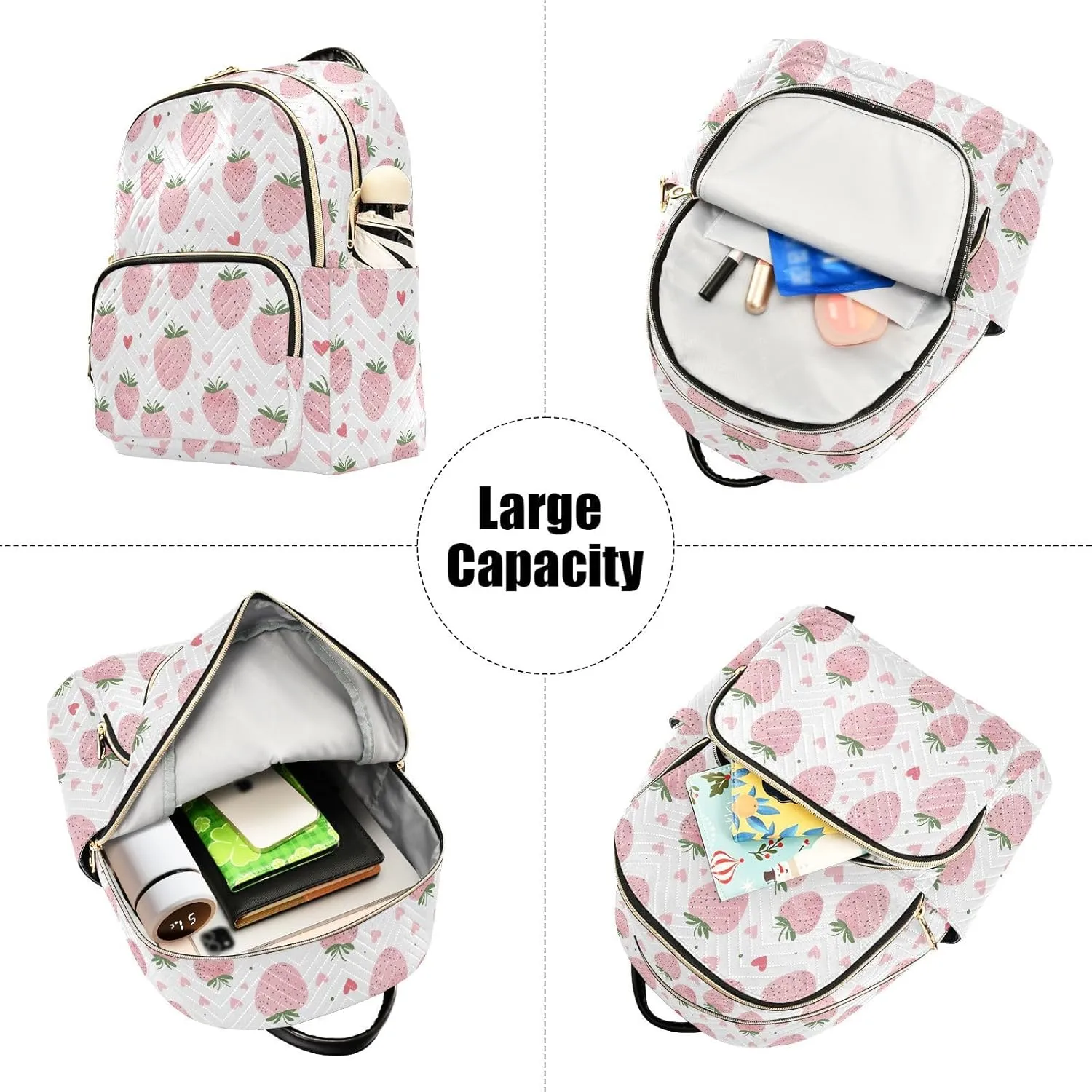 ODAWA Women Backpacks for Traveling, Pink Strawberries Ladies Shoulder Bags Travel Lightweight Backpack
