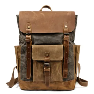 Oil Wax Canvas Cow Leather Backpacks Unisex