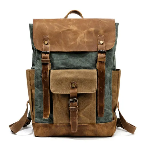 Oil Wax Canvas Cow Leather Backpacks Unisex