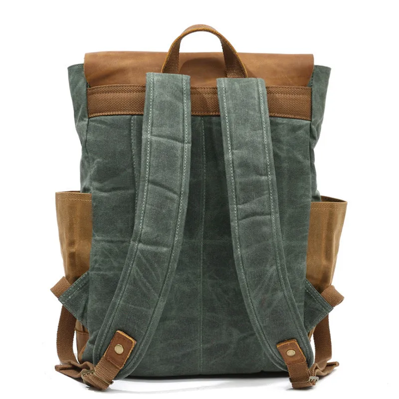 Oil Wax Canvas Cow Leather Backpacks Unisex