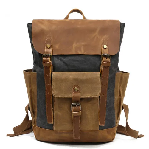 Oil Wax Canvas Cow Leather Backpacks Unisex
