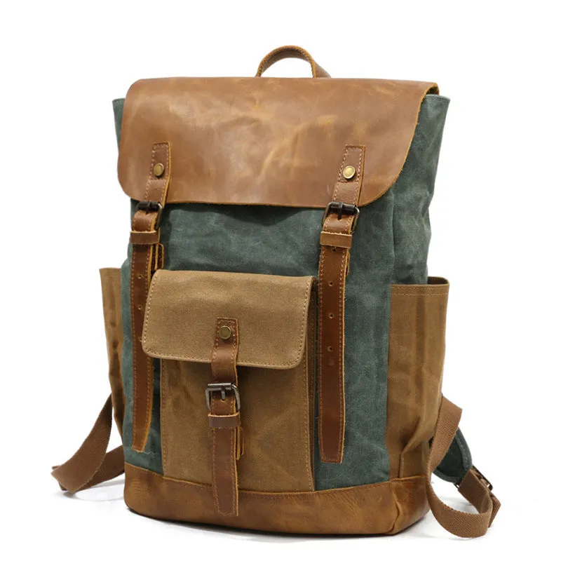 Oil Wax Canvas Cow Leather Backpacks Unisex
