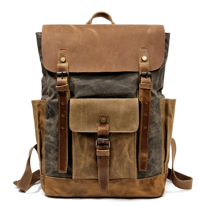 Oil Wax Canvas Cow Leather Backpacks Unisex