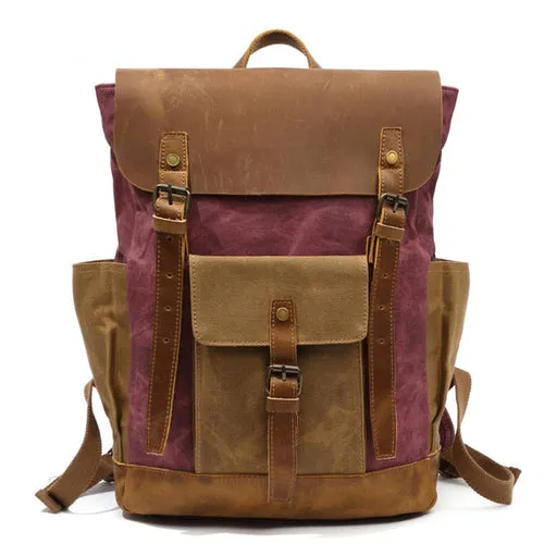 Oil Wax Canvas Cow Leather Backpacks Unisex