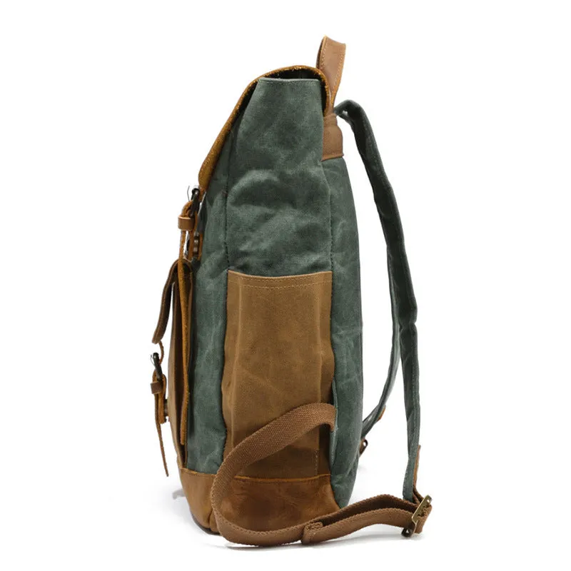 Oil Wax Canvas Cow Leather Backpacks Unisex