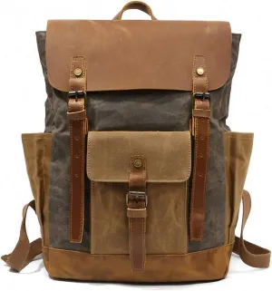 Oil Wax Cow Leather Backpacks Unisex Laptops Daypacks Large Capacity Vintage Army Green