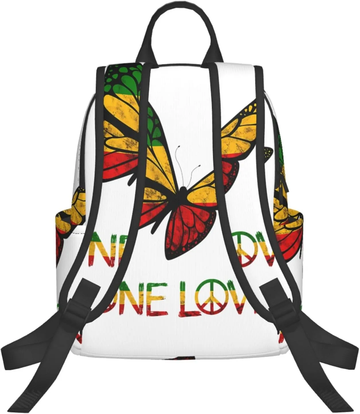 One Loves Butterfly Rasta Reggae Peace Rastafari Roots Casual Backpacks Laptop Backpack Outdoor Travel Rucksack Sport Carry-On Daypack Lightweight Bag with Multi-Pockets
