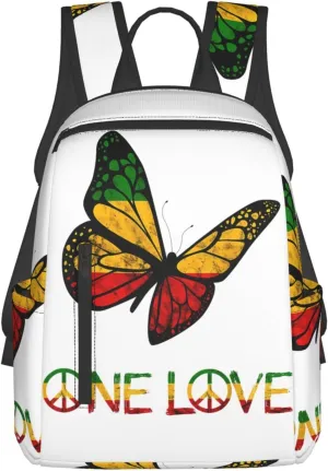 One Loves Butterfly Rasta Reggae Peace Rastafari Roots Casual Backpacks Laptop Backpack Outdoor Travel Rucksack Sport Carry-On Daypack Lightweight Bag with Multi-Pockets