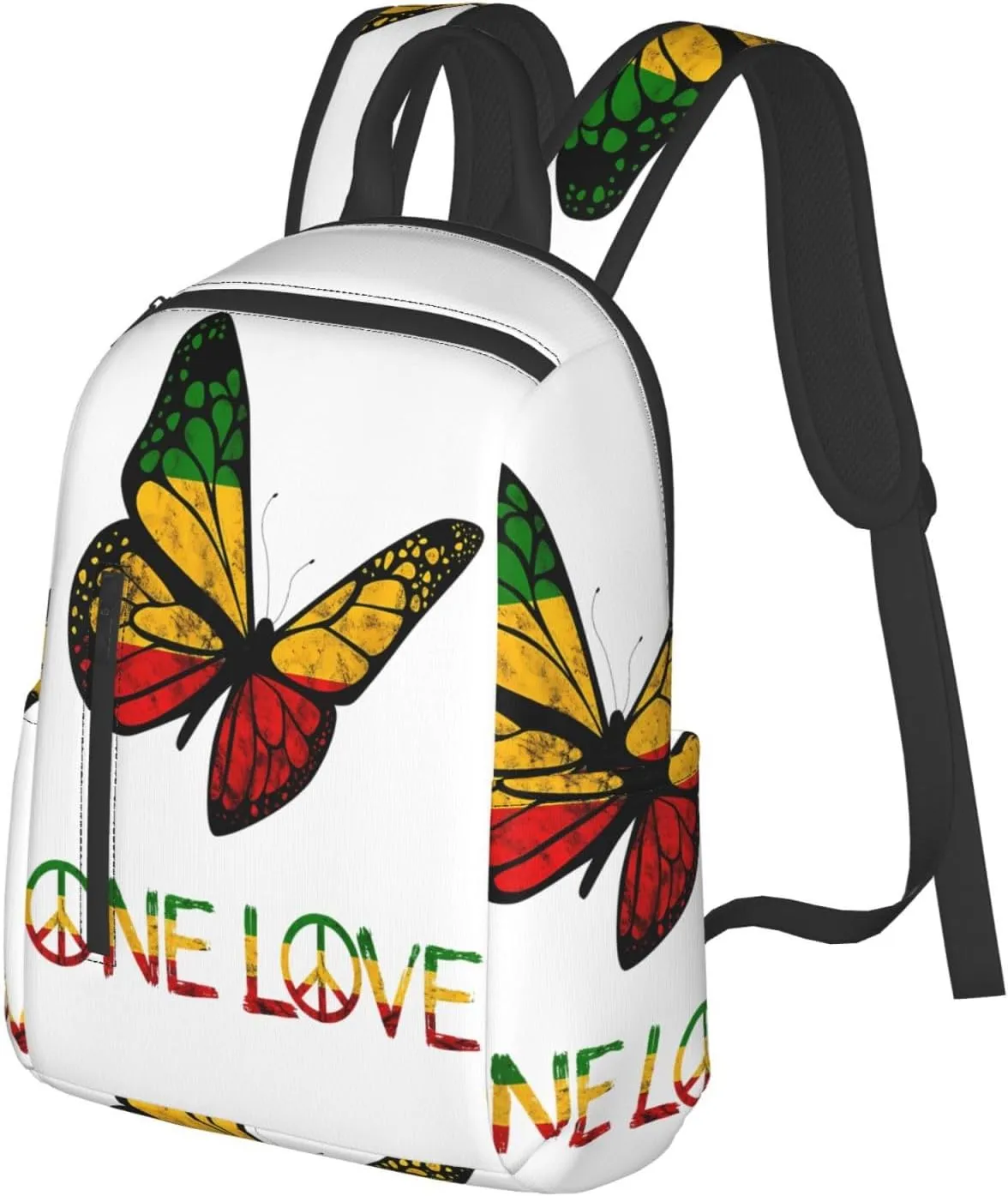 One Loves Butterfly Rasta Reggae Peace Rastafari Roots Casual Backpacks Laptop Backpack Outdoor Travel Rucksack Sport Carry-On Daypack Lightweight Bag with Multi-Pockets