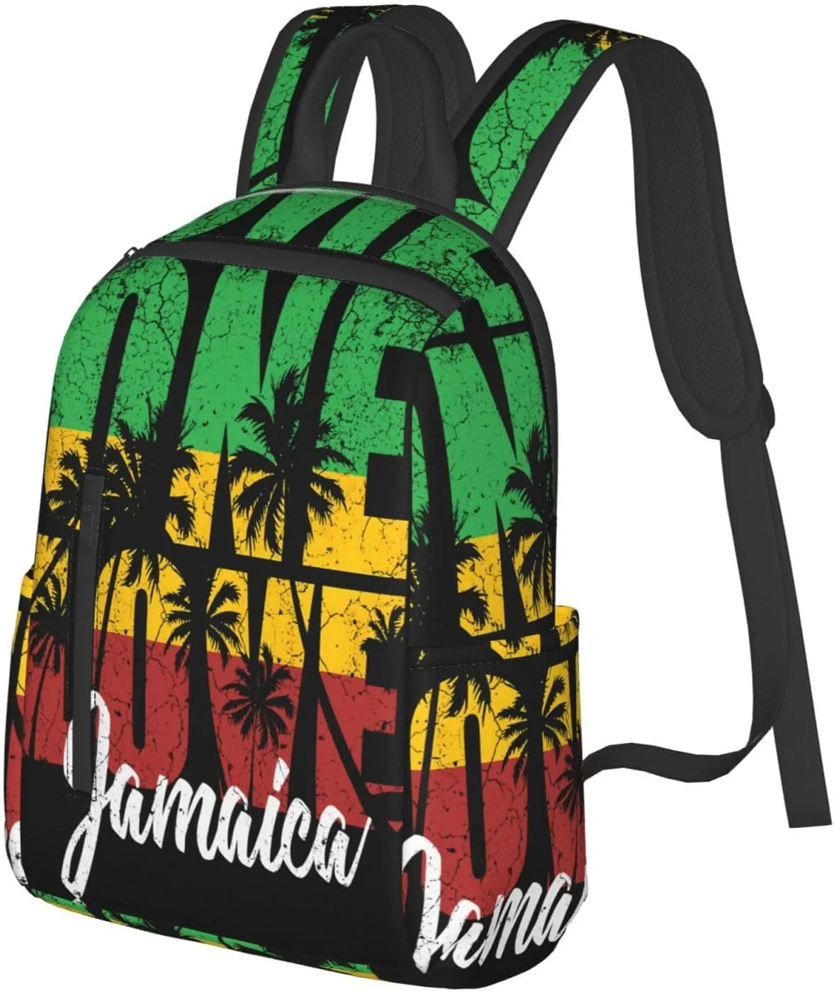One Loves Jamaican Rasta Reggae Palm Trees Casual Backpacks Laptop Backpack Outdoor Travel Rucksack Sport Carry-On Daypack Lightweight Bag with Multi-Pockets