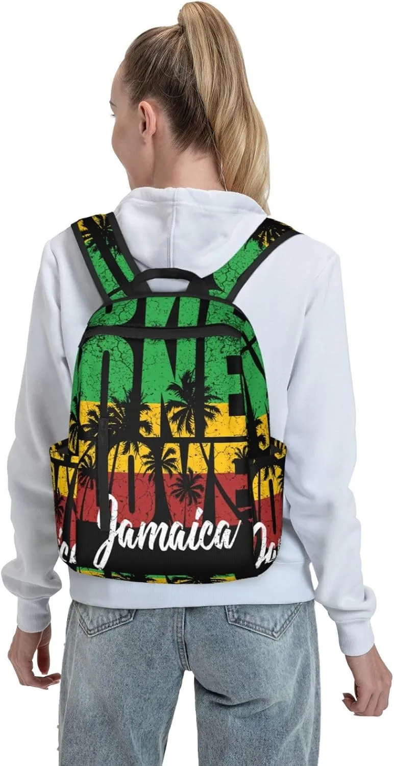 One Loves Jamaican Rasta Reggae Palm Trees Casual Backpacks Laptop Backpack Outdoor Travel Rucksack Sport Carry-On Daypack Lightweight Bag with Multi-Pockets