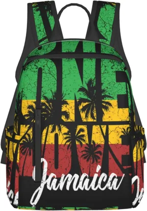 One Loves Jamaican Rasta Reggae Palm Trees Casual Backpacks Laptop Backpack Outdoor Travel Rucksack Sport Carry-On Daypack Lightweight Bag with Multi-Pockets
