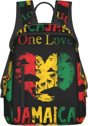One Loves Jamaican Rasta Reggae Seaside Vacation Casual Backpacks Laptop Backpack Outdoor Travel Rucksack Sport Carry-On Daypack Lightweight Bag with Multi-Pockets